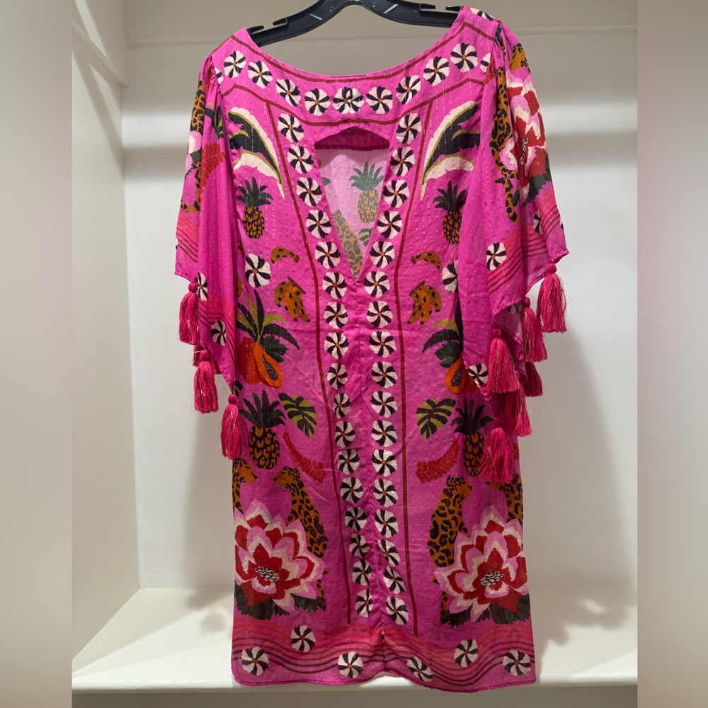 FARM Rio Leopard Forest Coverup S - Tropical Print Tassel Sleeve - Picture 5 of 13